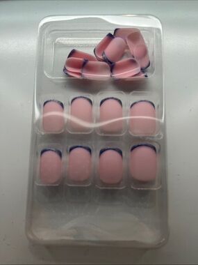 Pink Press-on Nail Set with Navy Tip - Unbranded